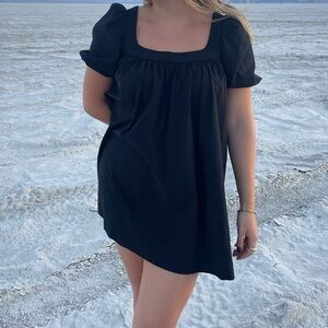 Reformation black puff sleeve mini dress